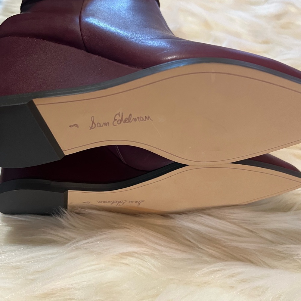 SAM EDELMAN Weslie Leather Wedge Ankle Boots, Burgandy - Picture 11 of 13